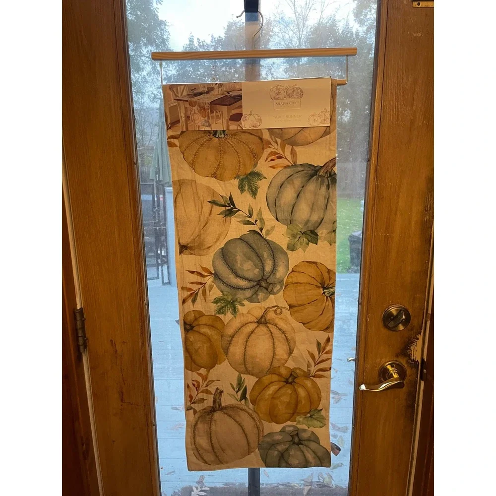 Shabby Chic Pumpkin Table Runner Autumn Fall Thanksgiving 14 x 72